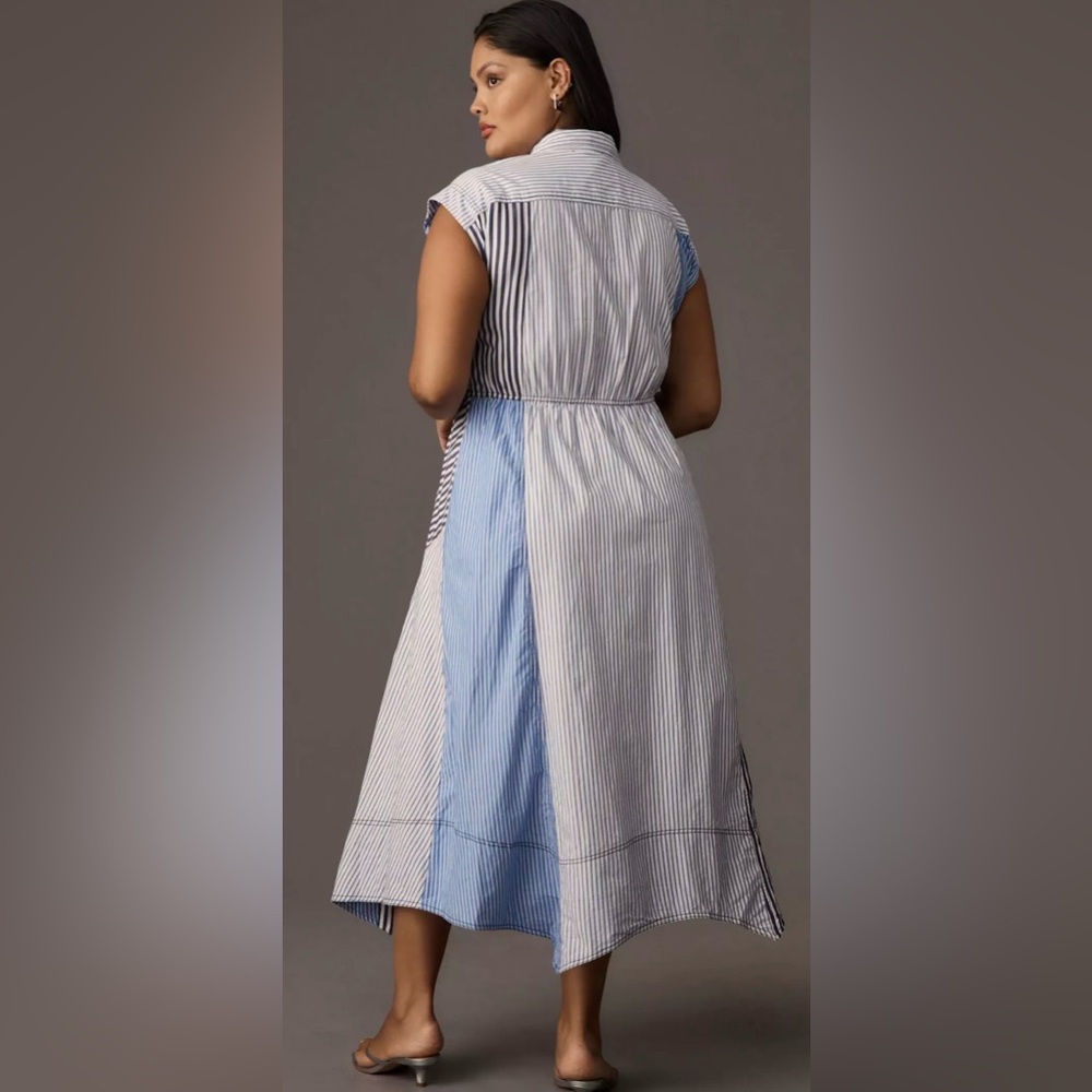 Pilcro Blue and White Asymmetrical Stripe Wrap Dress - Picture 2 of 16